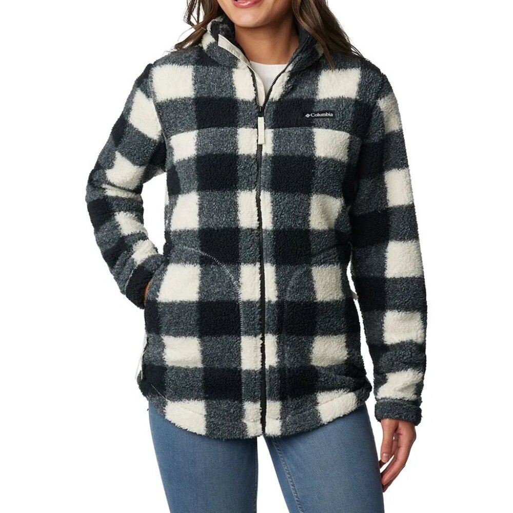 ✨ Columbia West Bend Full Zip Sherpa Fleece Jacket – Size 1X (Chalk / Check)